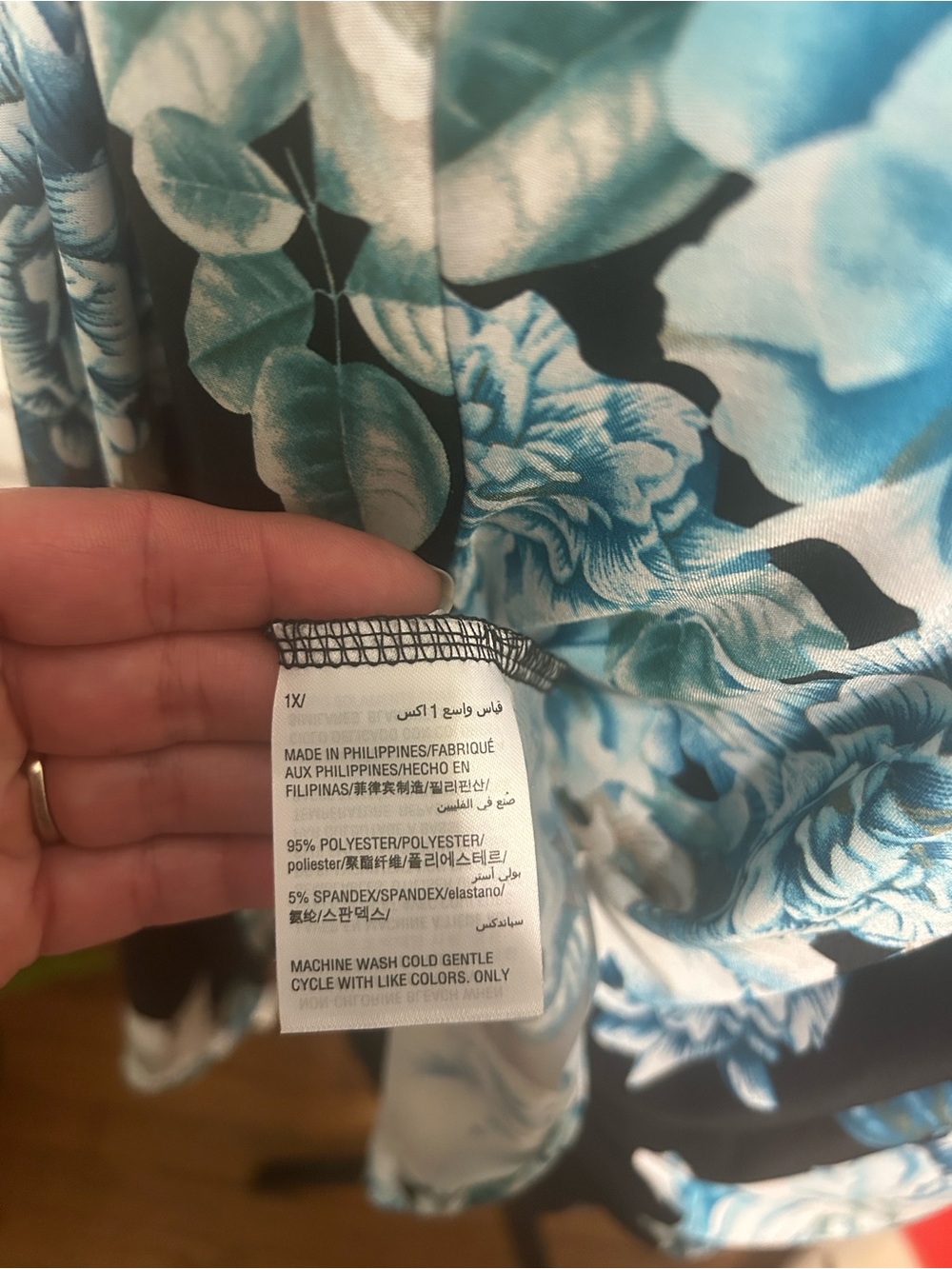 Black Floral V-Neck Blouse with Blue Roses - Picture 5 of 6